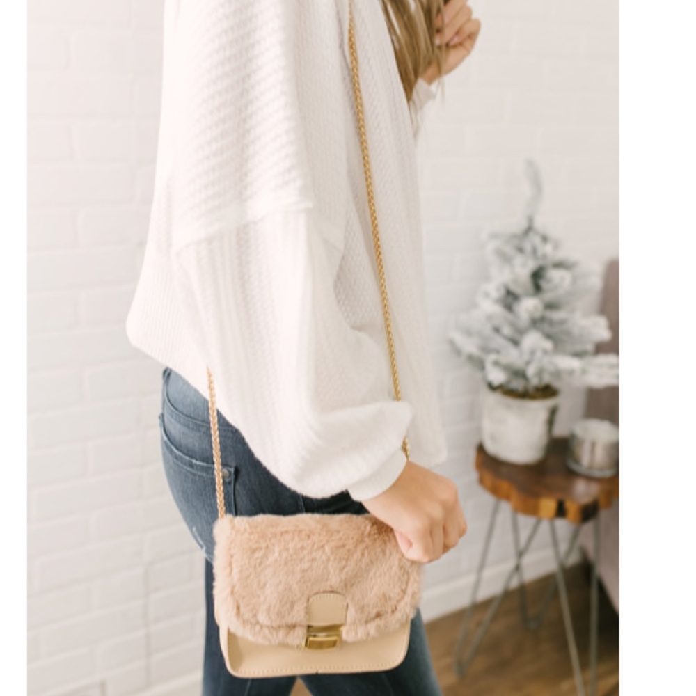 🆕 Cinderella Story Faux Fur Crossbody Bag- Beige